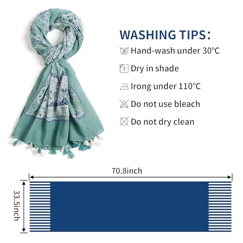 QIUTIMIY Scarf for Women Lightweight Soft Floral Leopard Printed Scarves Fall Winter Fashion Shawl Wrap with Fringe - color: Flower-green White