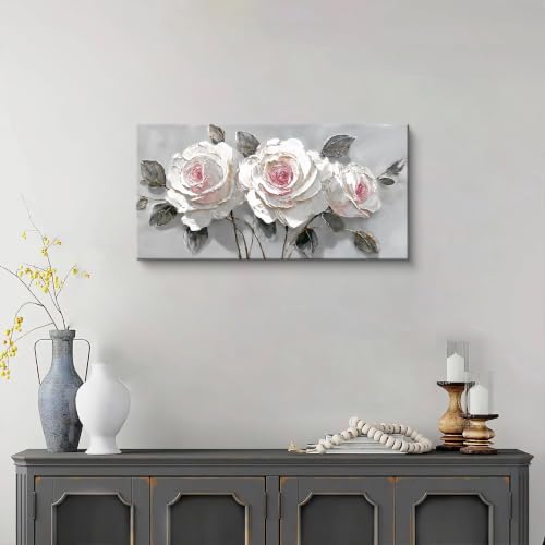 Modern White Pink Rose Canvas Wall Art Decor for Living Room 20" X 40" - color: LAI-13J, size: 40"L x 20"W