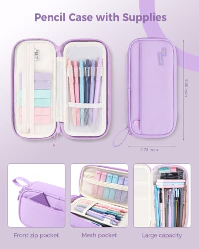 Four Candies 56 PCS School Supplies with Cute Pencil Case (Light Purple) - color: Light Purple