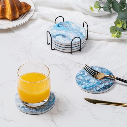 6Pcs Absorbent Coasters Set with Holder,Ceramic Drink Coaster,4 in（A9） - color: Style 9