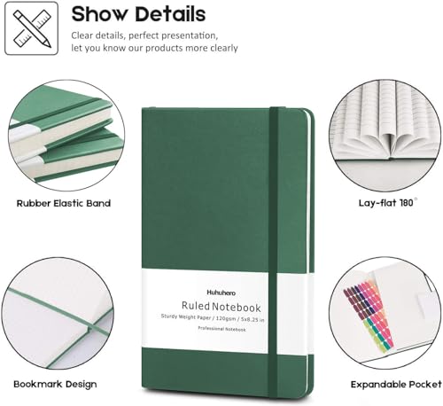 5 Pack Lined Notebook Journals, A5 Hardcover Green Journals for Writing - color: Green, size: 5