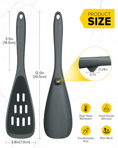 BUNDLEPRO Silicone Cooking Spoons for Nonstick Cookware, One-Piece, 2 Pack - color: Gray