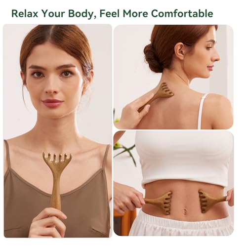 Wooden Handheld Manual Massage Tools, Meridian Massage Brush, Scalp Massage Tool, Head Massager, Neck Massager, Back Massager Hand Held, Arm & Leg Massager, Green Sandalwood Lymphatic Massage Tools - color: Sandalwood Silence