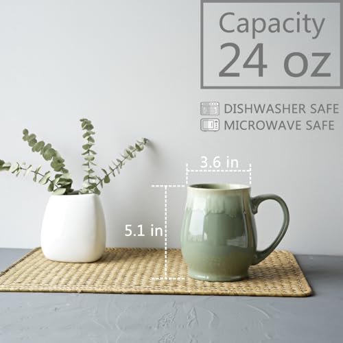 Bosmarlin Extra Large Ceramic Coffee Mug, 24 Oz, Dishwasher and Microwave Safe, Big Oversized Tea Cup, Reactive Glaze (Pale Green) - color: Pale Green