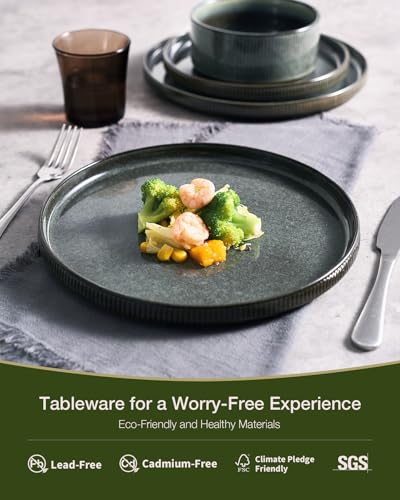 Famiware Star Stoneware Dinnerware Sets for 8, Reactive Glaze Plates, Bowls - color: Deep Forest
