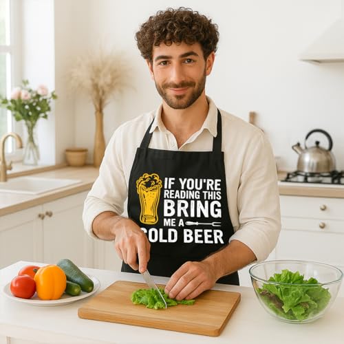 Funny Black Grill Apron with Pockets for Man,Dad,Husband,Father in Law,Chef Daddy Grilling Apron BBQ Cooking Gifts - color: Bring Me Beer