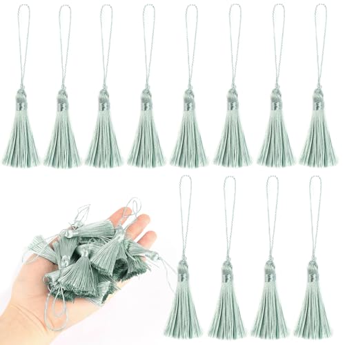BEL AVENIR 45 pcs Mini Bookmark Tassels 3.75inch Silky Key Tassel - color: Light Blue