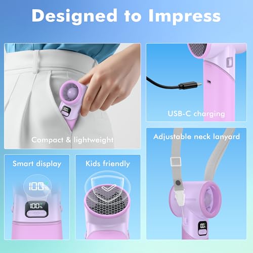 AMACOOL Portable Handheld Turbo Fan, Max 20 Hours Runtime, Gifts for Women - color: Purple