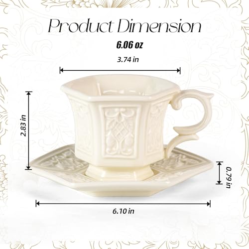 KAMMAK Tea Cups and Saucers Set of 2, 6 oz Porcelain Coffee Cups, SY003 - size: 8CZSY003