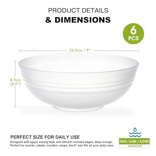 Greentainer Unbreakable Large Salad Bowls, 76 oz Reusable Plastic Clear Serving Bowl Set of 6, Lightweight Bowl for Soup, Cereal, Fruit, Popcorn, Dishwasher & Microwave Safe - color: Transparent