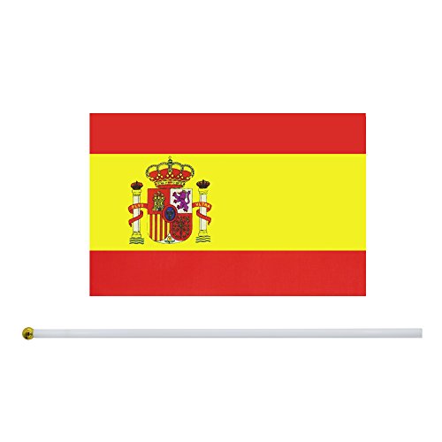 25 Pack Hand Held Small Mini Spain Spanish Stick Flag Round Top National Country Flags,Party Decorations Supplies For Parades,World Cup,Festival Events,International Festival - color: Spain