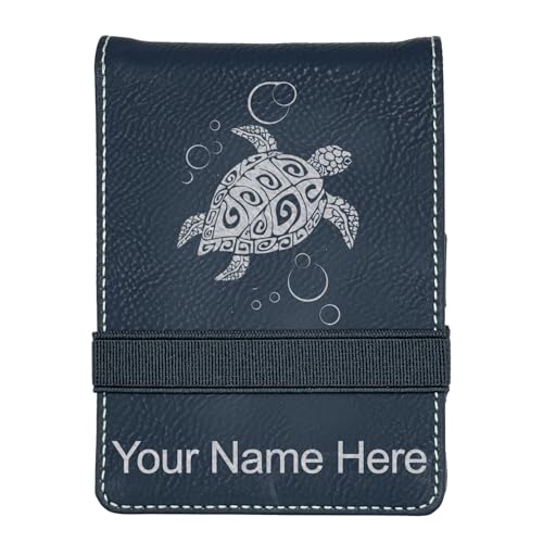 LaserGram Mini Padfolio with Notepad and Pen, Hawaiian Sea Turtle, Personalized Engraving Included (Black with Silver) - color: Black With Silver
