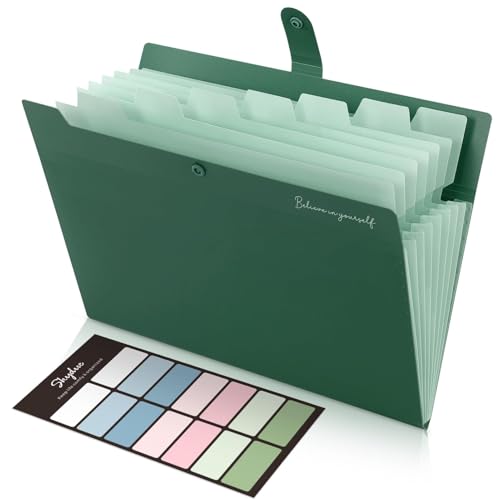 SKYDUE Expanding File Organizer with 8 Pockets, Accordion File Folders - color: Forestgreen