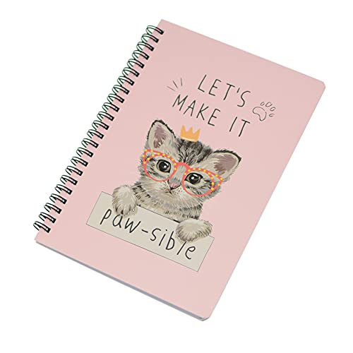 Yansanido Spiral Notebook, 4 Pcs A5 Thick Cat Design Hardcover 8mm Ruled 4 Color 80 Sheets -160 Pages Journals for Study and Notes (Cat) - style: Cat