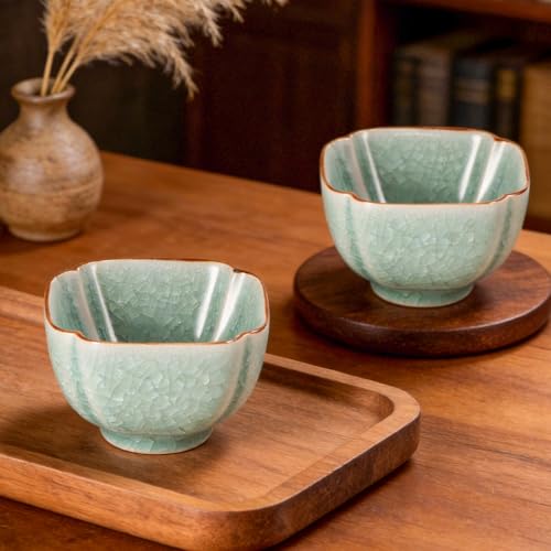 KAMMAK Japanese Tea Cups, 4 Oz Small Handmade Ceramic Teacups, Set of 2 - style: GN06
