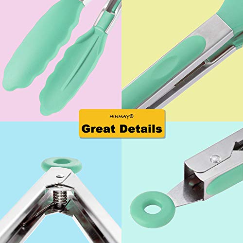 HINMAY 9-Inch Serving Tongs with Silicone Tips, Set of 3 (Mint Pink Yellow) - color: Mint Pink Yellow