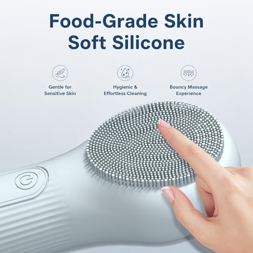 Silicone Facial Brush, Rechargeable Face Scrubber with 3 Vibration Settings, Exfoliator Face Scrubber with Massaging and Deep Cleaning, IPX7 Waterproof Facial Cleansing Brush for Women Men (Blue) - color: Blue