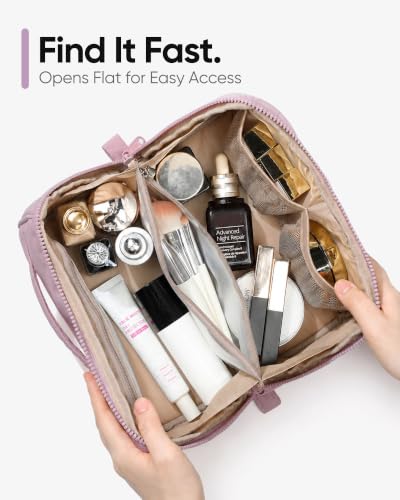 NISHEL Travel Makeup Bag for women, Organizer Pouch Cosmetic Case - color: Peach-Pink