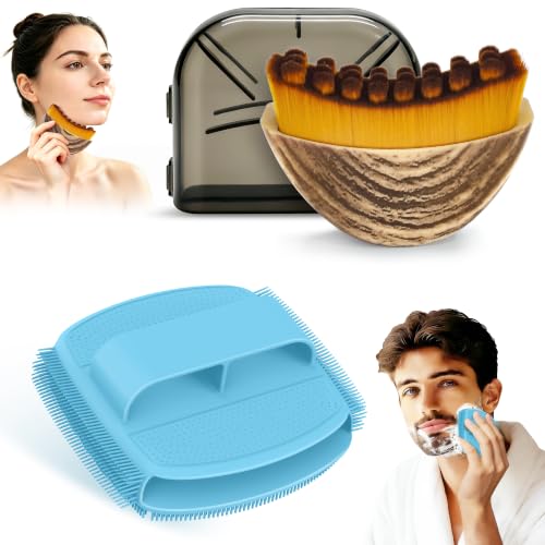 Silicone Face Scrubber & Lymphatic Contour Face Brush Set, Soft Facial Brush with Unique Side-Bristle for Gentle Exfoliating & Deep Cleansing, Lymphatic Drainage Massager for Sculpting(Blue) - color: Blue Set