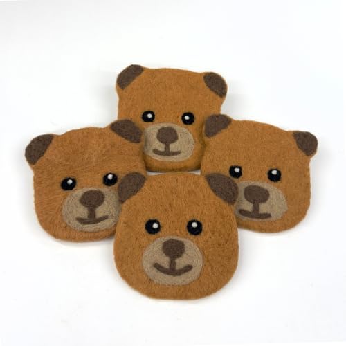 Humble Hilo Handmade Animal Felt Coaster Set of 4, Absorbent Coaster for Animal Lover (Bear) - color: Bear