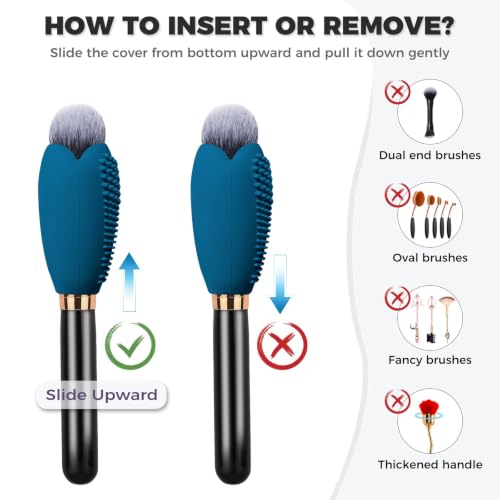 Vidsel Silicone Makeup Brush Covers with Built-in Cleaner Mat, Blue 3-Pack - color: Blue