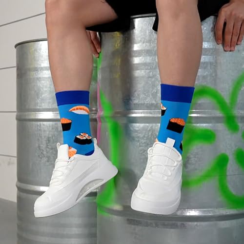 WeciBor Men's Combed Cotton Novelty Crew Socks Size 7-15 - color: Red/Yellow/Green/Blue/Black/Multicolor Food-12m, size: 13-15