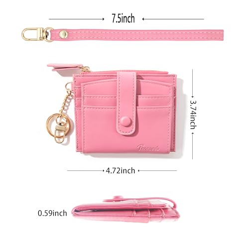 Keychain Wallet Wristlet Small Credit Card Holder Bracelet Key Chain Purse Bangle Tassel Beads Key Rings for Women - color: 04-rfid Pink