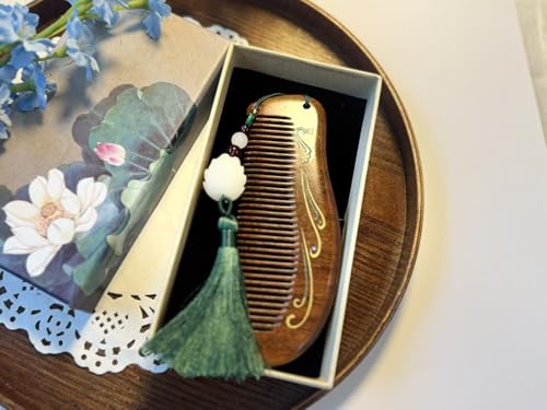 Handmade wooden hair comb, natural sandalwood comb, anti-static wooden combs, with sandalwood fragrance, good for hair growth, suitable for ladies and girls. (moon comb) - color: moon comb