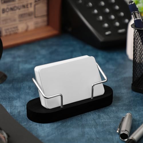 Amyhill 2 Pcs Wood Business Card Holders Display for Desk, Black - color: Black