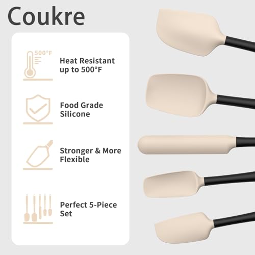 Coukre Silicone Spatula Set of 5,High Temperature Resistant, Food Grade Silicone, Dishwasher Safe, for Baking, Cooking (Beige Black) - color: Beige Black
