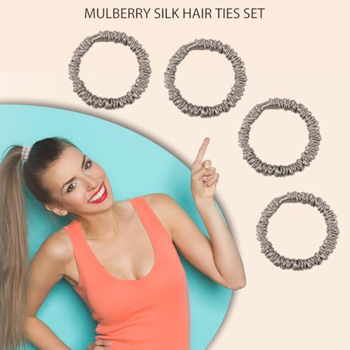 100% Mulberry Silk Hair Ties 4PCS, Silk Scrunchies for Women - color: 4Pcs(Apricot*4)