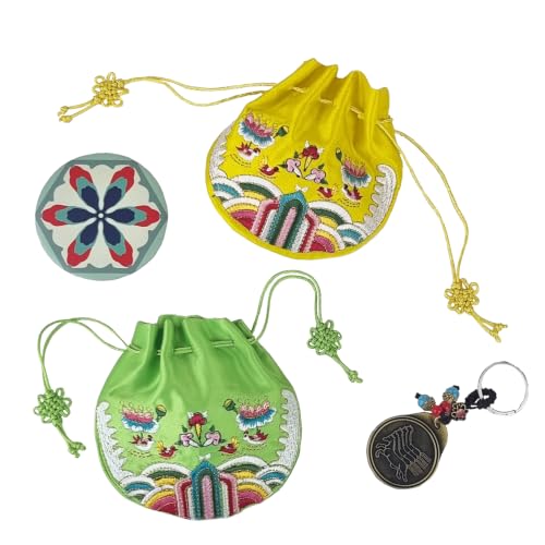 Seoulful Vintage Korean Embroidered Bokjumeoni - Traditional Lucky Pouch - Hanbok Fortune New Year & Chuseok Gift Bag (Green) - color: Green