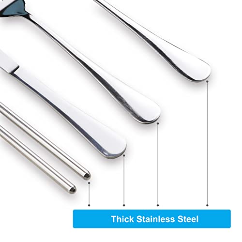 Portable Silverware Set with Case, Lengnoyp Travel Camping Utensils Set, Premium Stainless Steel Travel Cutlery Set - color: Thick 5 PCS