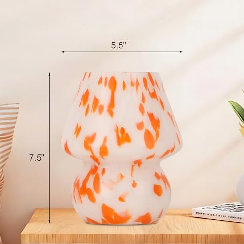 Mushroom Lamp with LED Bulb, Small Glass Bedside Lamp, Orange&White - color: Orange&White