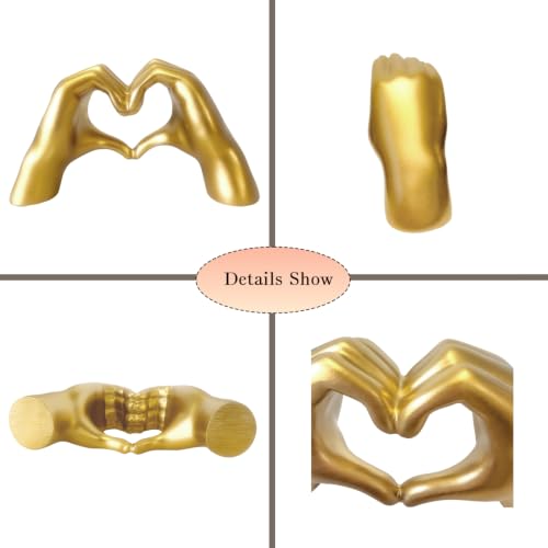 MuSeek Gold Heart Hands Sculpture, Resin Romantic Couple Statue, Small Aesthetic Room Decor for Living Room Bookshelf Desk, Anniversary Valentine Gifts for Women Girlfriend - color: Gold Small 5.4 in (L) × 3 in (H)