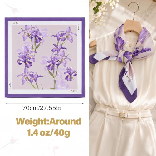 Ymapinc Colorful Western Horse Neck Scarf for Women, Square Silk Wrap, Horse Printed Bandanas Soft Head Scarf for Women - color: Purple Flowers