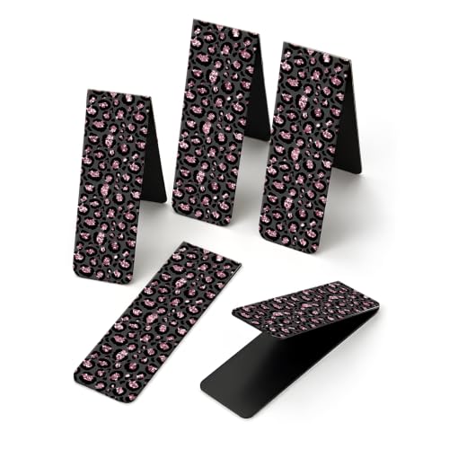 5 Pieces Magnetic Bookmarks, Cute Magnet Bookmark Clips, Colorful Page Markers for Books, Reading Supplies for Book Lovers, Women and Men Glitter Pink Black Leopard - color: Glitter Pink Black Leopard