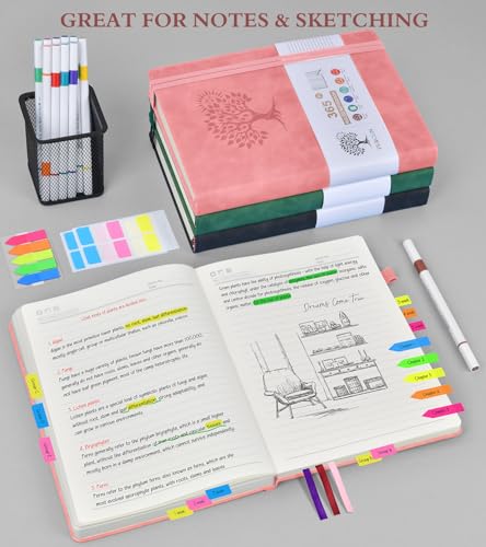 PERCUN A4 Lined Journal Notebook，365 Page Large Leather Journals for Writing Women Men，Hardcover Notebook with 100Gsm Thick Pages for Travel，Work，School，College Ruled, Daily Diary (8.5" x 11.4") - color: Pink, size: A4