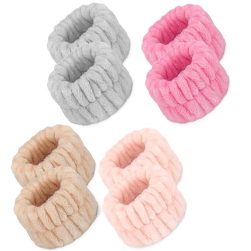 Crosize 8 Pcs Microfiber Spa Wrist Bands for Women, Yoga Enthusiasts and People Doing Housework or Sports, Absorbent Face Washing Wristbands, Prevent Water from Spilling Down Your Arms - color: Rose Red, Pink, Beige, Grey