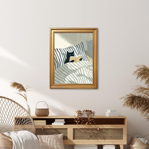 EQUEEN Black Cat Reading Poster Cozy Wall Art Bedroom Wall Decor Book Lover Canvas Print For Bedroom Library Office16x24inch Golden frame - color: style-2, size: 16"L x 24"W