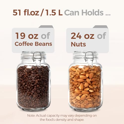 ComSaf Square Glass Jars with Airtight Lids 51 oz 3 Pack Wide Mouth - size: 51 fl oz x 3