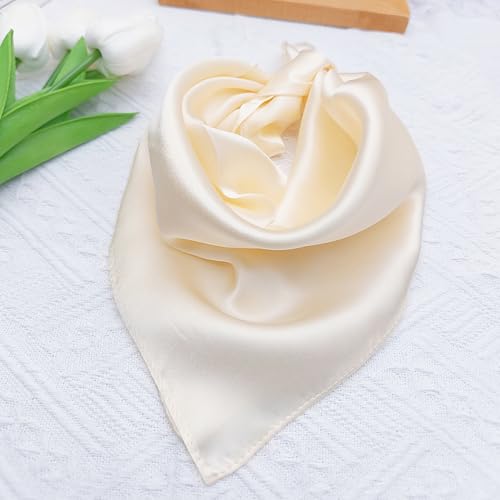 100% Mulberry Silk Neck Scarf for Women Square Neckerchief – 21 inch - color: Ivory