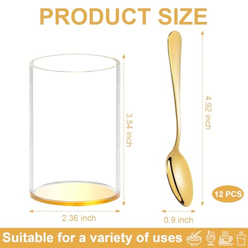 12 Pcs Gold Coffee Spoons with Holder 4.92 Inch Demitasse Espresso Spoons Mini Coffee Spoons Gold Tiny Dessert Spoons Small Tea Spoon Stainless Steel Acrylic Cylinder Holder for Party Coffee Bar Home - color: Gold