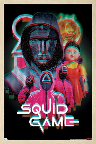 Trends International Netflix Squid Game: Season 2 - Group Glitch Wall Poster, 34L x 22.4W, Blonde Framed Version - color: Blonde Framed Version, size: 34"L x 22.4"W