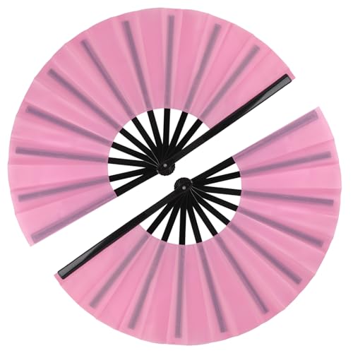2 Pack Large Folding Hand Fan for Men/Women, Rave Fan Vintage Retro Fabric Fans, Chinese Kung Fu Tai Chi Hand Fan for Festival, Dance, Gift, Performance, Decorations (Pink) - color: 2 Pink