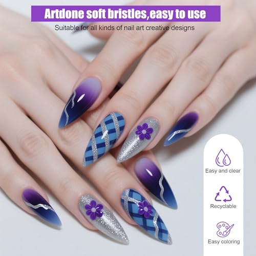 Artdone 10pcs Nail Art Brushes Set, Dotting Tools,Striping Brushes for Long Lines, Thin Details, Sculpting Pattern Tracing Stylus, Ball Embossing Stylu,Fine Drawing Pen For Gel Polish Design Supply - color: 10Pcs