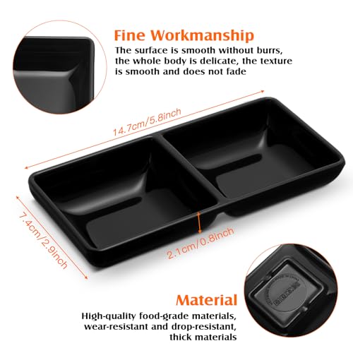 Gejoy 12 Pcs Dual Dipping Sauce Bowls Soy Sauce Dish Bowls, Black - color: Black