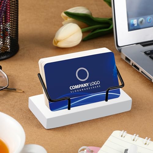 Amyhill 2 Pieces Wood Business Card Holder for Desk,White, Black - color: White, Black