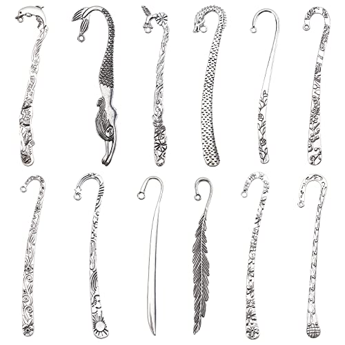 SUNNYCLUE 12Pcs 12 Styles Hook Bookmarks Findings Metal Bookmark Hairpin Stripe Hook Vintage Bookmark Clip for Crafting Jewelry Making Charms Christmas Gifts Ideas DIY Findings Accessories, Silver - color: 12pcs 12 Styles Hook Bookmarks Antique Silver