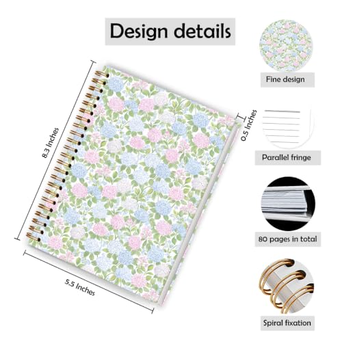 Qykwz Pink and Blue Hydrangea Spiral Notebook 5.5x8.3 - color: Color_I